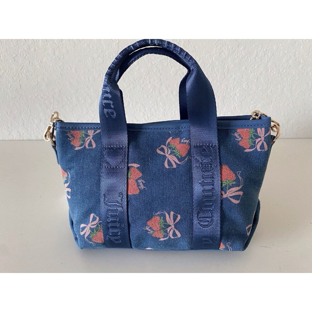 Juicy Couture Strawberry Festival Mini Tote Bag Denim Multi W/Coin Purse & Charm - Picture 8 of 14